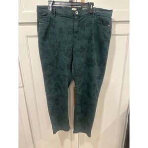 J Jill Denim Authentic Fit Slim Ankle Floral Print Green Jeans - Size 18
